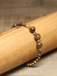 gxtbw Pulsera de curación de estilo bohemio simple con piedras naturales | Piedra de Dong Ling verde y piedra de ojo de tigre con cuentas redondas combinadas con diseño facetado | Pulsera hecha a mano con cierre de langosta ajustable de acero inoxidable y encanto de metal | Regalo de aniversario y regalo de cumpleaños