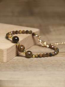 gxtbw Pulsera de curación de estilo bohemio simple con piedras naturales | Piedra de Dong Ling verde y piedra de ojo de tigre con cuentas redondas combinadas con diseño facetado | Pulsera hecha a mano con cierre de langosta ajustable de acero inoxidable y encanto de metal | Regalo de aniversario y regalo de cumpleaños