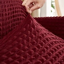 1pc High Elasticity Bubble Chiffon Sofa Cover With Skirt Style, Four Seasons General Bubble Grid Sofa Cover, Pet-Proof, Easy To Install Sofa Protector - Burgundy - View 10