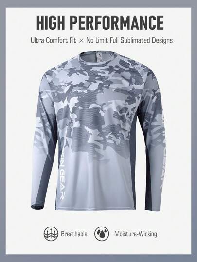 男友风格男士高性能钓鱼服钓鱼衬衫长袖防紫外线速干运动衫轻便透气