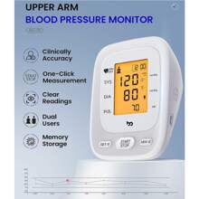 Smart Upper Arm Blood Pressure Monitor With Wide Range Cuff, Simple One Button Automatic Measurement, Keep History For 2 Users Up To 90 Memories Each User - White - View 3