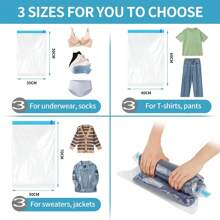 9 Packs Combo Travel Compression Bags, Vacuum Bags For Travel Organizer Space Saving Bags For Suitcases, Travel Essentials No Vacuum Needed, Travel Accessories For Packing Travel Storage Bags For Clothes Underwear Clothing Organizer Bedroom, Organizer, Home Storage, White T Shirt Women, Black Pants Women, Ladies Winter Clothes, Dress,