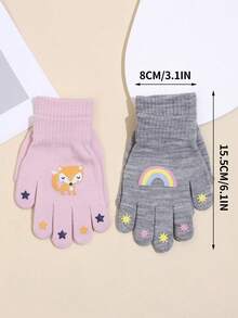 2 Pairs Kids Cute Cartoon Animal Pattern Knitted Gloves, Warm For Autumn/Winter - Multicolor - View 6