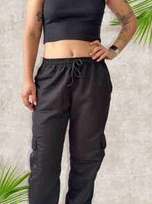 Men's Set 100% Cotton Anywhere Printed Black T-Shirt And Cargo Jogger Pants Streetwear - 黑色 - 查看 5