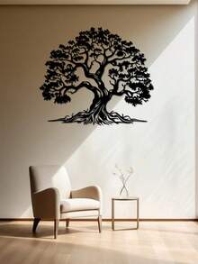 复古生命之树金属墙雕自然灵感原创金属艺术品，农舍客厅墙饰，室内自然与户外主题，壁挂 - 彩色 - 查看 4