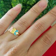 Anel ABC infantil Colorido Regulável  Banhado a Ouro 18k - Dourado - Visão 3