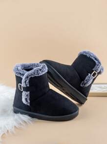 1 Pair Kids Casual Winter Snow Boots With Buckle Decor, Warm & Simple For Toddlers & Little Children - Black - View 6