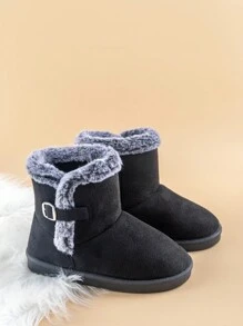1 Pair Kids Casual Winter Snow Boots With Buckle Decor, Warm & Simple For Toddlers & Little Children - Black - View 1