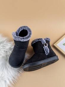 1 Pair Kids Casual Winter Snow Boots With Buckle Decor, Warm & Simple For Toddlers & Little Children - Black - View 5