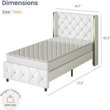 Twin/ Full/ Queen/ King Size Bed Frame, Upholstered Bed Frame With Diamond Headboard And Footboard, No Box Spring Needed With Wood Slat Support, Easy Assembly, Twin Bed Frame/  Full Bed Frame/ King Bed Frame, Black/ Pink/ White/ Purple/ Blue/ Green - 米色 - 查看 6