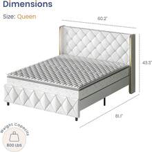 Twin/ Full/ Queen/ King Size Bed Frame, Upholstered Bed Frame With Diamond Headboard And Footboard, No Box Spring Needed With Wood Slat Support, Easy Assembly, Twin Bed Frame/  Full Bed Frame/ King Bed Frame, Black/ Pink/ White/ Purple/ Blue/ Green - 米色 - 查看 8