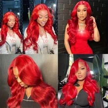 34Inch 250 Density Red Body Wave 13x4 HD Lace Front Wigs Human Hair Pre Plucked With Baby Hair 12A Brazilian Remy Wavy 13x4 Lace Frontal Human Hair Wigs For Women Red Color - SRed - 查看 8