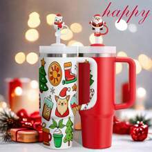 6 件圣诞吸管盖适用于 30&40 盎司平底玻璃杯，可重复使用的可爱硅胶吸管盖保护器适合 0.4 英寸/10 毫米杯吸管，圣诞礼物，圣诞袜填充物 - 彩色 - 查看 5