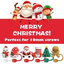 6 件圣诞吸管盖适用于 30&40 盎司平底玻璃杯，可重复使用的可爱硅胶吸管盖保护器适合 0.4 英寸/10 毫米杯吸管，圣诞礼物，圣诞袜填充物 - 彩色 - 查看 2