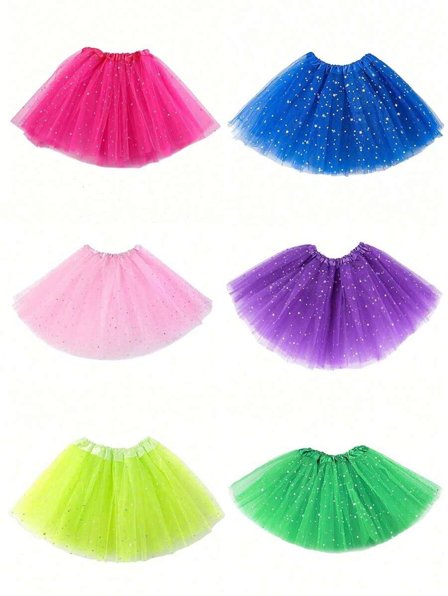 Vestido de tutú de pastel de ballet colorido, colores brillantes, estrellas y luna con lentejuelas brillantes, vestido de gasa multicapa, disponible en sets de 1 pieza, 3 piezas o 5 piezas, adecuado para jugar a la princesa de hadas, actividades de fiesta festiva. Accesorios del Día de San Valentín - A - Ver 1