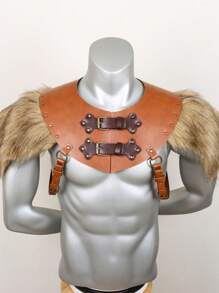 Medieval Fluffy Leather Cape Viking Knight Shoulder Armor Men's Shoulder Armor Renaissance Role Play Props - Brown - View 1