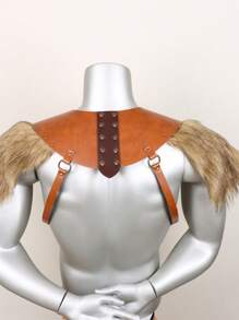 Medieval Fluffy Leather Cape Viking Knight Shoulder Armor Men's Shoulder Armor Renaissance Role Play Props - Brown - View 3