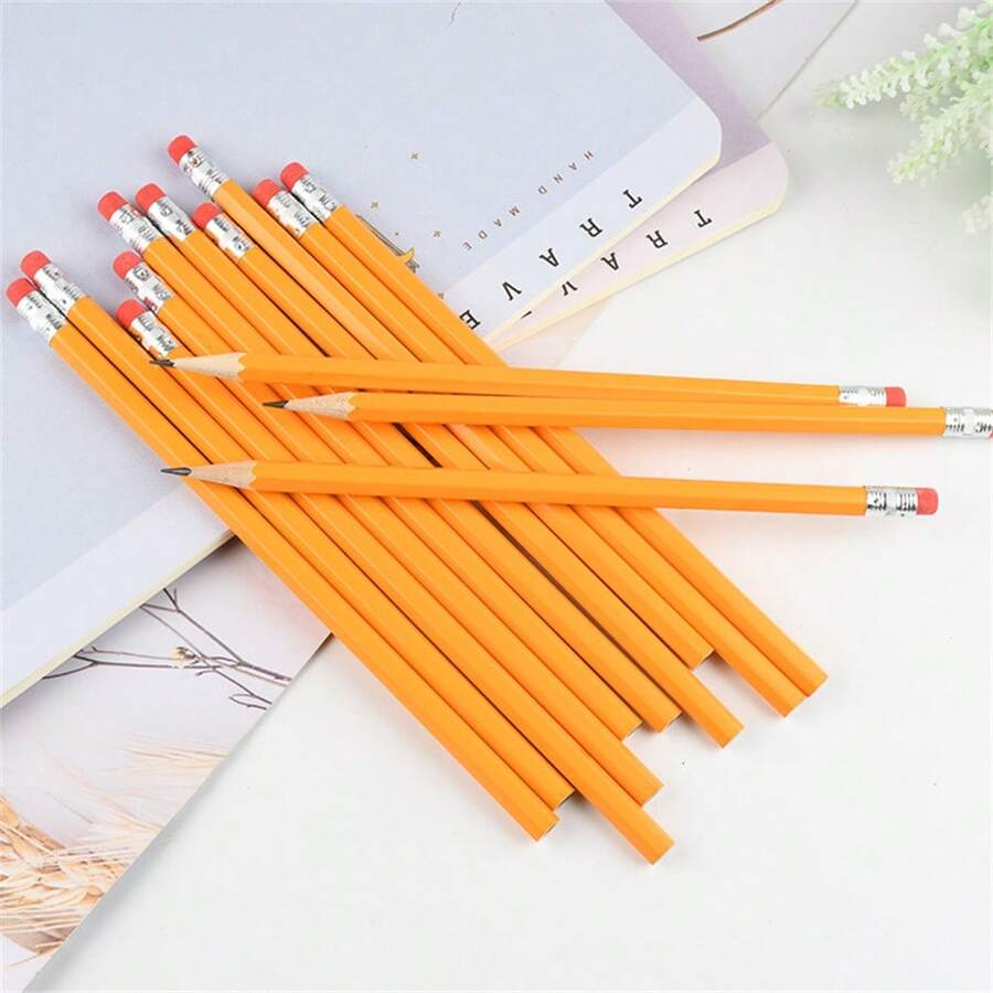 12pcs/Set Pencils With Graphite Core HB, Art Drawing Pencils - Yellow - View 1
