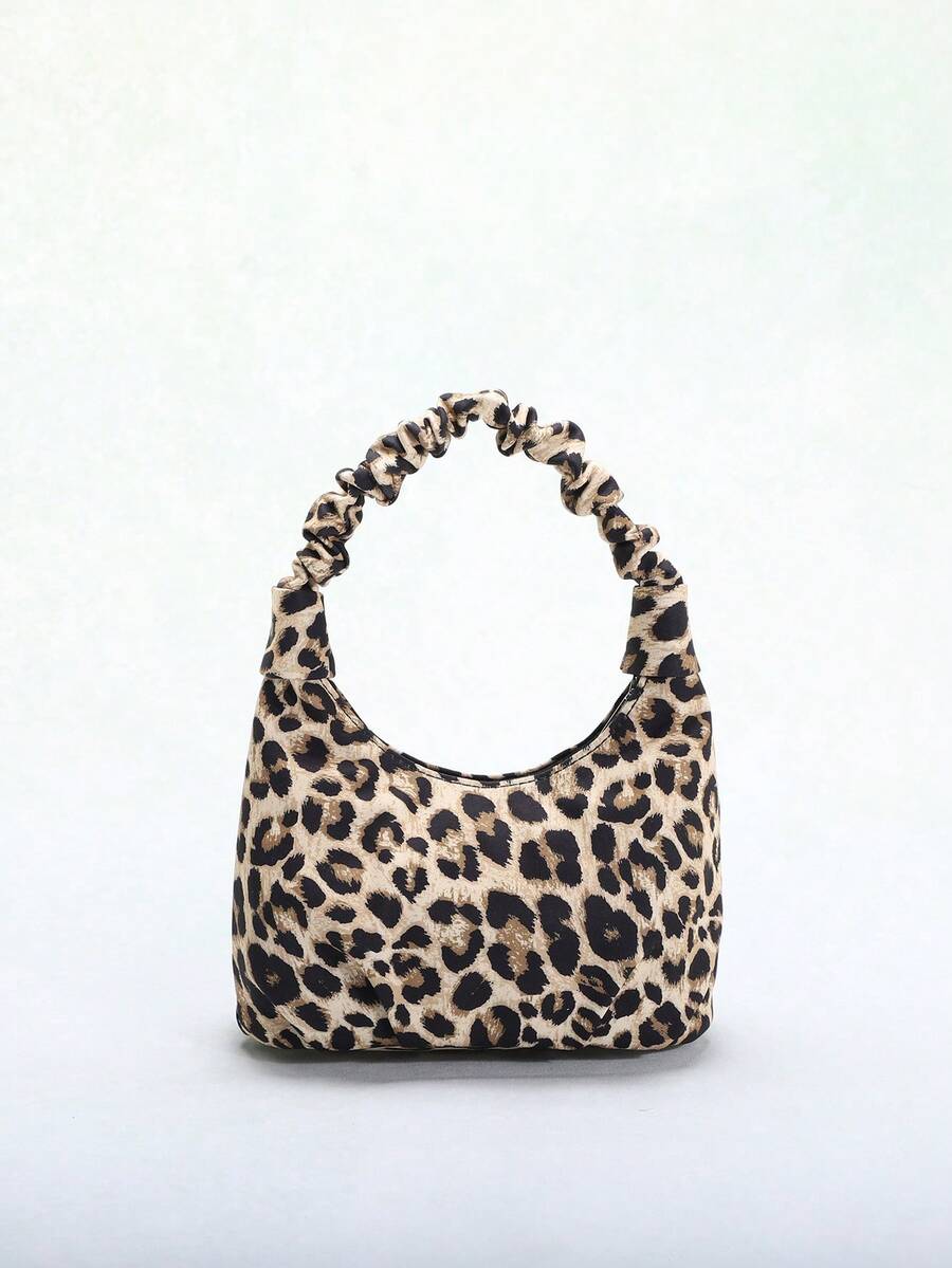 1 chiếc túi xách nhỏ thường ngày bằng vải nylon họa tiết da báo kaki, túi tote xếp ly thời trang dành cho nữ, đa năng sử dụng hàng ngày mọi mùa, túi họa tiết da báo thời trang dành cho nữ, sự trở lại của họa tiết da báo - Màu Khaki - Xem 1