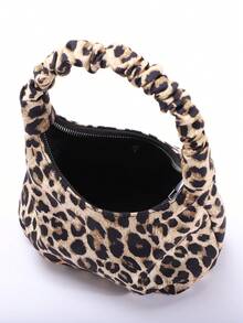 1 chiếc túi xách nhỏ thường ngày bằng vải nylon họa tiết da báo kaki, túi tote xếp ly thời trang dành cho nữ, đa năng sử dụng hàng ngày mọi mùa, túi họa tiết da báo thời trang dành cho nữ, sự trở lại của họa tiết da báo - Màu Khaki - Xem 8