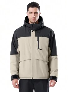 CAMEL CROWN 男士冬季滑雪服，登山雪地外套，防水可拆卸帽子，防风抓绒雨衣 - 黑色 - 查看 7