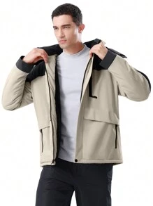 CAMEL CROWN 男士冬季滑雪服，登山雪地外套，防水可拆卸帽子，防风抓绒雨衣 - 黑色 - 查看 9