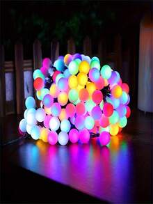 1 个 196.85/275.59 英寸变色太阳能球灯花环，20 个 LED 灯，8 种变色模式，适用于办公室节日派对、婚礼、室内外装饰，多色 - 黑與白 - 查看 6