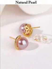 1 对天然稀有紫色淡水珍珠耳环，直径 8-9 毫米，S925 防过敏银，高光泽，适合女性日常佩戴、约会、婚礼，完美的珠宝礼物，配有礼品盒 - 紫色 - 查看 3