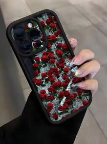 1pc Rose Flower Pattern Matte Embossed Soft TPU Shockproof Waterproof Protective Phone Case Compatible With Iphone,International Version, Not The Domestic Version - Multicolor - View 5