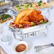 Chafing Dish Buffet Set 2/4/6/8 Packs 9L. Full Size & Hlaf Size Food Pan,Foldable Rectangular Chafer Set, Stainless Steel Buffet Catering Warmer Set For Halloween Party Tableware - Full Size[8 Pack] - View 4