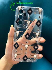 Etui z nadrukiem głowy byka i motywem kowbojskiego westernu, przezroczyste, kompatybilne z 'em i Samsungiem Galaxy