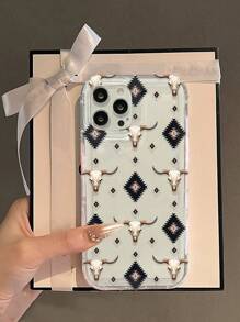 Etui z nadrukiem głowy byka i motywem kowbojskiego westernu, przezroczyste, kompatybilne z 'em i Samsungiem Galaxy