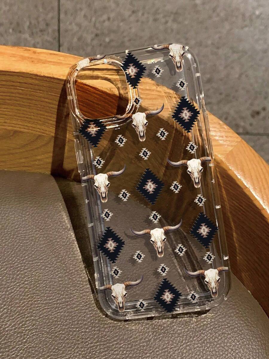 Etui z nadrukiem głowy byka i motywem kowbojskiego westernu, przezroczyste, kompatybilne z 'em i Samsungiem Galaxy
