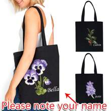 Bolsa de compras personalizada, bolsa de lona a medida con nombre personalizado, bolsa de tote con patrón de flor de 12 meses para mujer, bolsa reutilizable para comestibles, bolsa de almacenamiento, bolsa de viaje con asa de hombro personalizada, bolsa de tote de estudiante de gran capacidad en lona