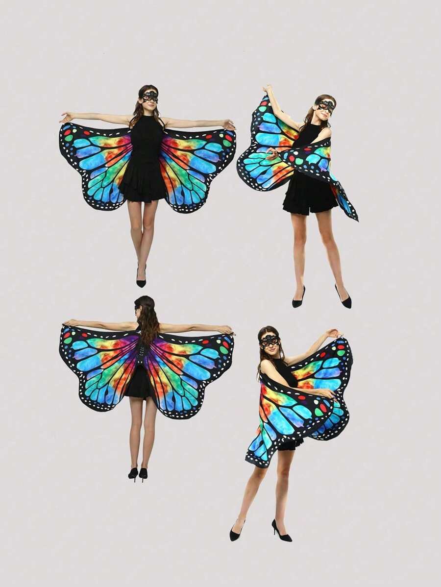 1 pieza Capa de Halloween Pequeña capa con alas de mariposa estampada Disfraz de alas de mariposa pequeñas para fiestas, bailes, Halloween