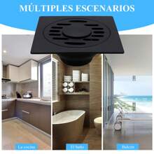 ledrenaje de Suelo antiolor,coladera antiolores,Desagüe de Suelo de Ducha Cuadrado de Acero Inoxidable Negro, antiobstrucción,Drenaje de Piso regadera,tapon Lavabo 10 x 10 cm - Negro - Ver 3