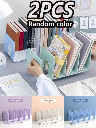 1/4pcs 4-Slot Large Capacity Acrylic Bookshelf, Multifunctional Bookend, Bookstand, Desk Organizer Rack, Portable Bookcase, Anti-Shake Book Clip, Book Divider, Stationery Organizer, Independent Compartment, Wide Opening Design, Suitable For Bedroom, Living Room, School, Dorm, Office Desk, Stationery, Documents, Kitchen, Bathroom