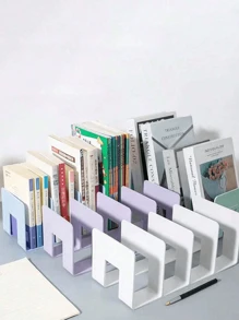 1/4pcs 4-Slot Large Capacity Acrylic Bookshelf, Multifunctional Bookend, Bookstand, Desk Organizer Rack, Portable Bookcase, Anti-Shake Book Clip, Book Divider, Stationery Organizer, Independent Compartment, Wide Opening Design, Suitable For Bedroom, Living Room, School, Dorm, Office Desk, Stationery, Documents, Kitchen, Bathroom