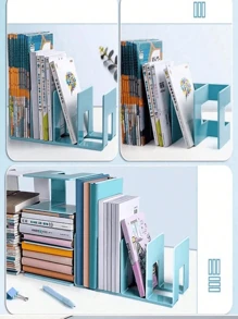 1/4pcs 4-Slot Large Capacity Acrylic Bookshelf, Multifunctional Bookend, Bookstand, Desk Organizer Rack, Portable Bookcase, Anti-Shake Book Clip, Book Divider, Stationery Organizer, Independent Compartment, Wide Opening Design, Suitable For Bedroom, Living Room, School, Dorm, Office Desk, Stationery, Documents, Kitchen, Bathroom