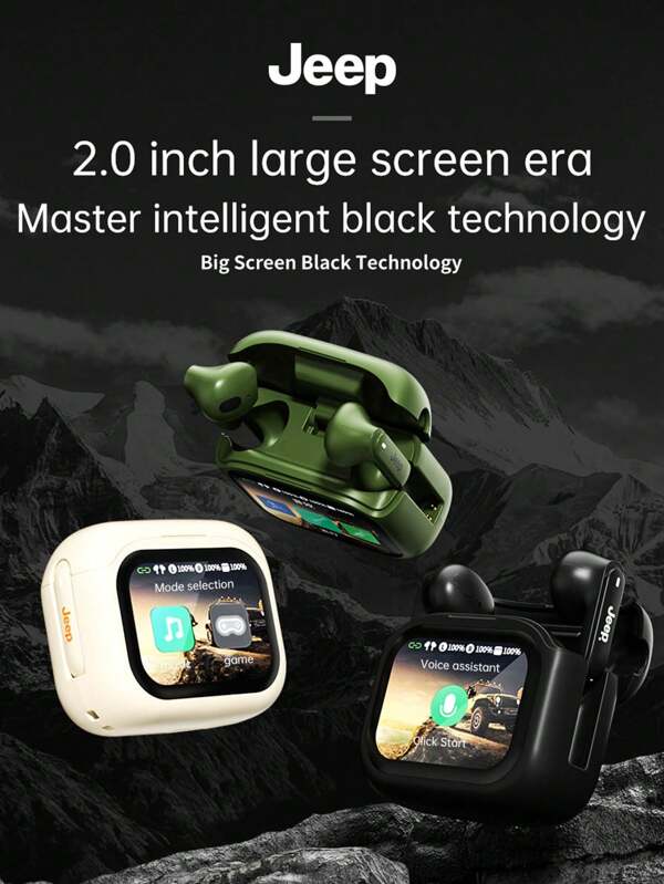 Jeep Fones de ouvido EW113 TWS LCD Touchscreen Shell Redução de ruído Bluetooth Aplicativo de fone de ouvido compatível com Android IOS