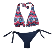 Floral Print Bikini Top With Ties On The Panties And Top - màu đen - Xem 1