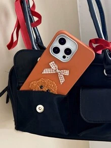 Animal Cartoon Cute Teddy Dog Bowknot Phone Case Compatible With IPhone 16 15 14 13 12 Pro Max Plus 11 Litchi Texture Shockproof Soft Back Cover Girl Cases Friend Gift