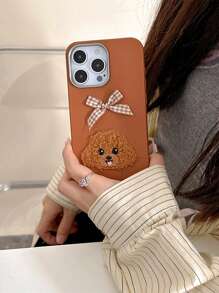 Animal Cartoon Cute Teddy Dog Bowknot Phone Case Compatible With IPhone 16 15 14 13 12 Pro Max Plus 11 Litchi Texture Shockproof Soft Back Cover Girl Cases Friend Gift