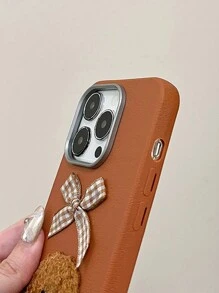 Animal Cartoon Cute Teddy Dog Bowknot Phone Case Compatible With IPhone 16 15 14 13 12 Pro Max Plus 11 Litchi Texture Shockproof Soft Back Cover Girl Cases Friend Gift