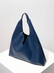 Vintage PU Woven Texture Shoulder Bag, Large Capacity Tote Bag, Minimalist Underarm Bag, Big Handbag, Daily Commute & Shopping Bag (Pattern Random) - Blue - View 5