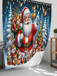 1 件/4 件圣诞鹿和圣诞老人多功能浴室防水浴帘，带 12 个挂钩，浴室防滑垫，U 型地垫和圆形马桶盖，适合所有场合的浴室套装家居浴室装饰秋季装饰浴室配件返校 - 彩色 - 查看 2