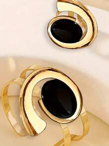 1set Exaggerated Metal-Inlaid Pearl Half Cuff Bracelet Ring Jewelry Mini Gift Box - Holiday Gift