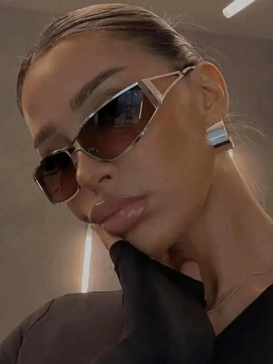 1 chiếc kính thời trang đính đá vuông không gọng cổ điển, kính thời trang Y2K, kính râm cá nhân hóa cho phụ kiện đi biển dành cho phụ nữ - mảnh màu xám khung vàng - Xem 1