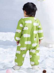 mini bala Bộ đồ liền thân ấm áp thời trang cho bé trai bé gái ngoài trời - màu xanh lá - Xem 3