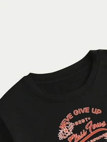 Class Four Unisex Never Say Die T-Shirt Blouse Print Streetwear Comfort Casual Premium - màu đen - Xem 4